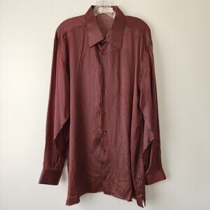 Gianni Viera Silk Shirt Men's XXL Black Red Striped Button Up Made in Italy Work